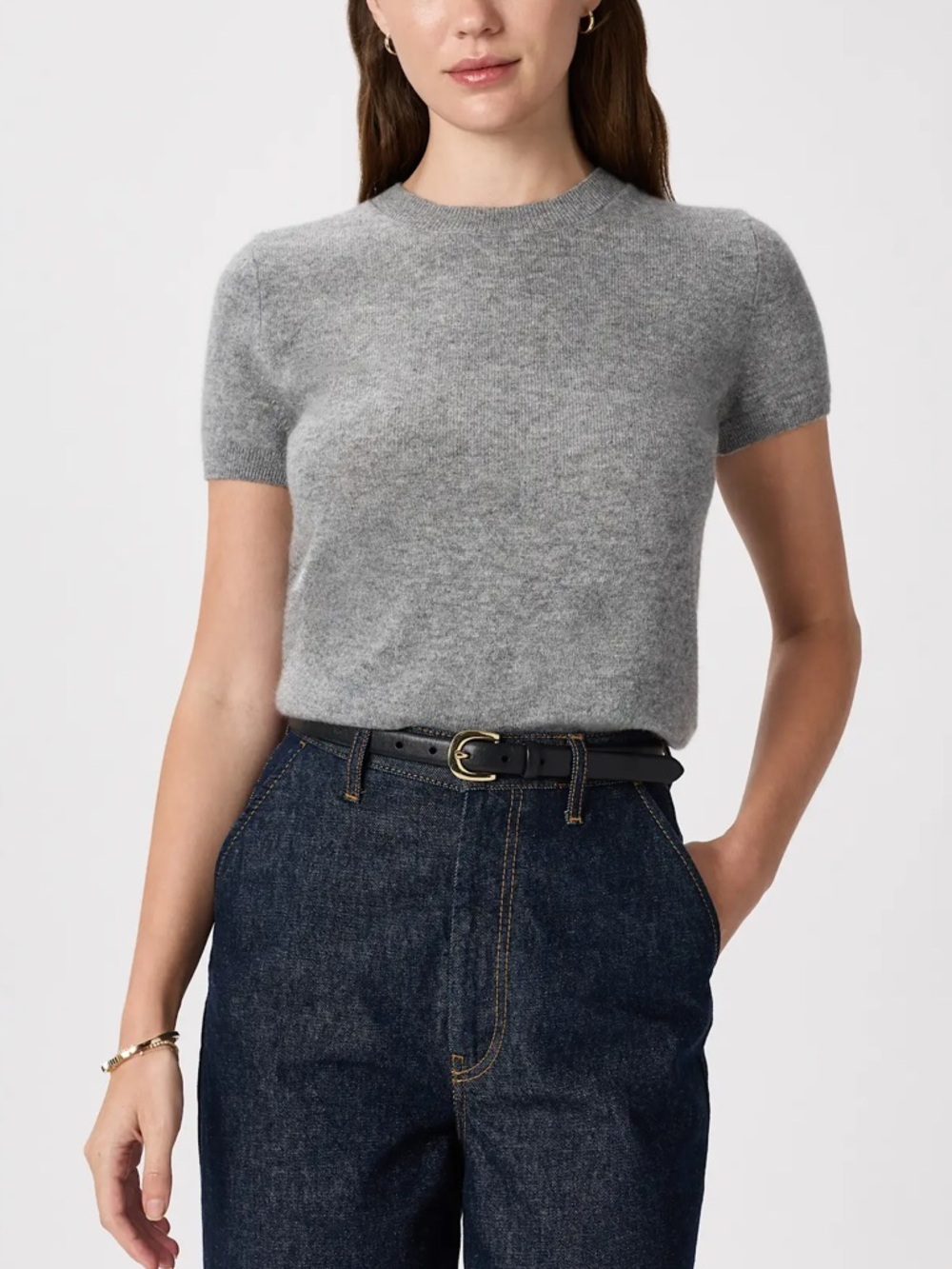 QUINCE Heather Grey Mongolian Cashmere Tee Size Small